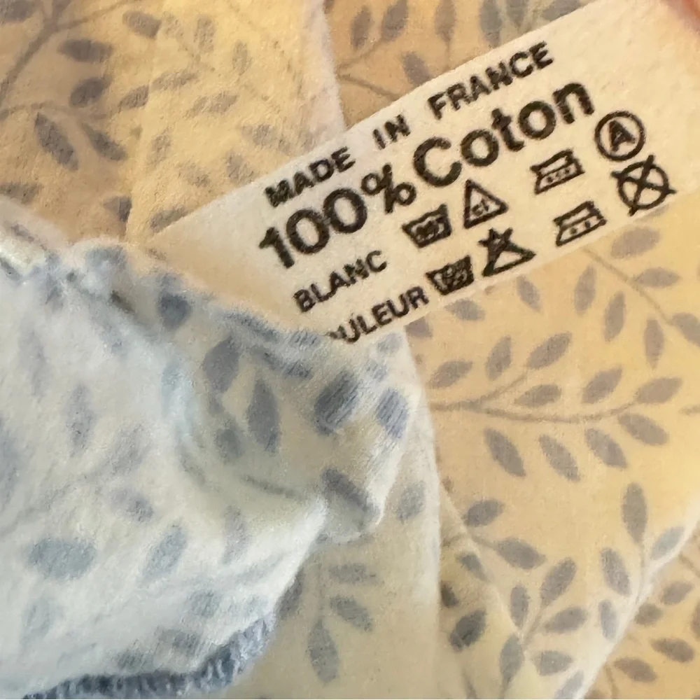 Vintage French Euro Sham Pillowcases Blue White Cotton Scalloped Edge Set